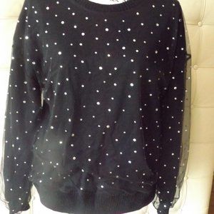 NWT Rhinestone Studded Mesh Overlay Sweater